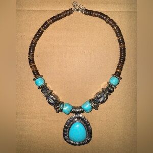 Silver Turquoise and wooden necklace
